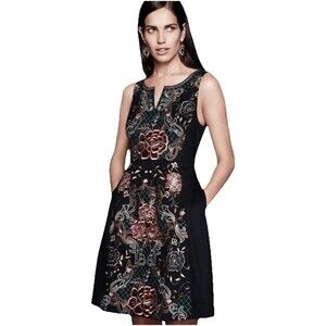 Anthropologie Moulinette Soeurs Black Floral Embroidered PERENNIAL Dress Size 6